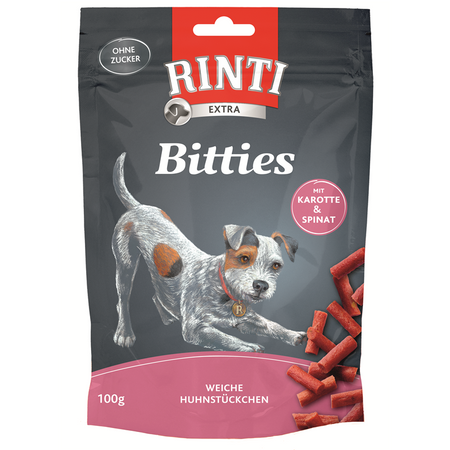 Produktbild für Finnern Rinti Dog - Snack Bitties Huhn Karotte & Spinat 100g Beutel