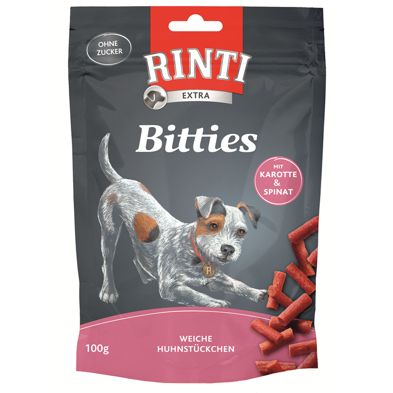 Produktbild für Finnern Rinti Dog - Snack Bitties Huhn Karotte & Spinat 100g Beutel