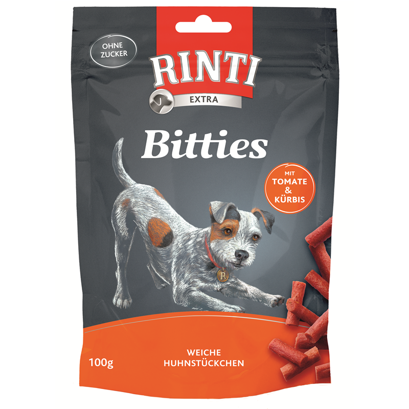 Produktbild für Finnern Rinti Dog - Snack Bitties Huhn, Tomate & Kürbis 100g Beutel