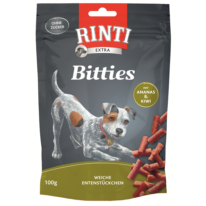 Produktbild für Finnern Rinti Dog - Snack Bitties Ente & Kiwi & Ananas 100g Beutel