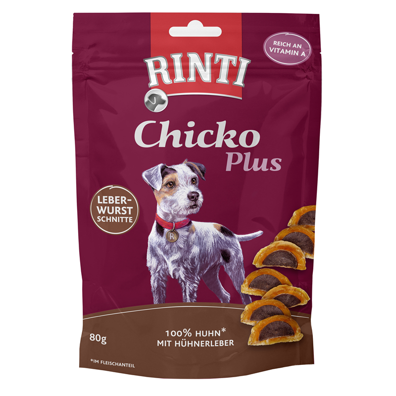 Produktbild für Finnern Rinti Dog - Snack Chicko Plus Leberwurstschnitte80g Beutel