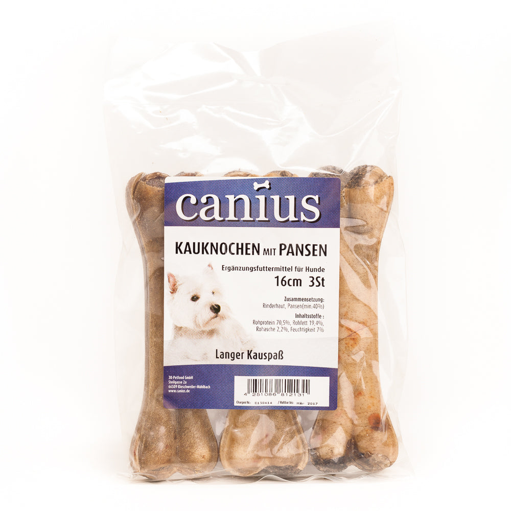 Produktbild für Canius Kauknochen Pansen 16cm 3 Stück Beutel