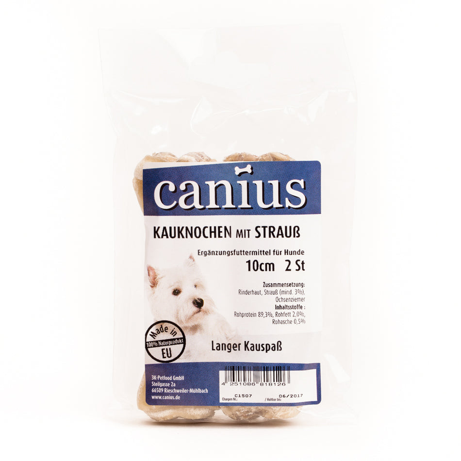 Produktbild für Canius EU Kauknochen gefüllt mit Strauß 10cm 2 Stück Beutel