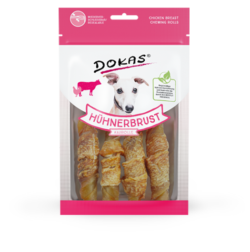 Produktbild für Dokas Dog Snack Hühnerbrust Kaurolle 90g Beutel