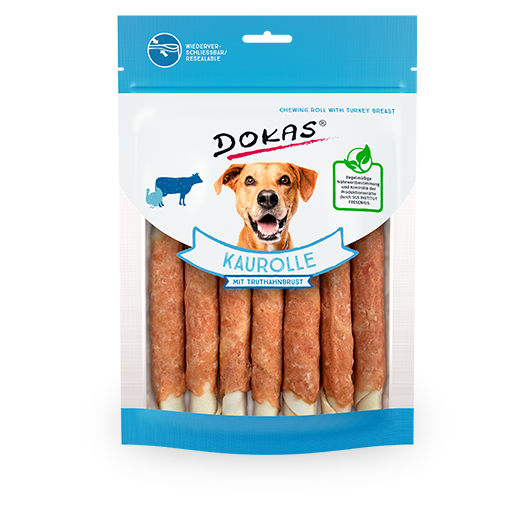 Produktbild für Dokas Dog Snack Kaurolle mit Truthahnbrust 190g Beutel