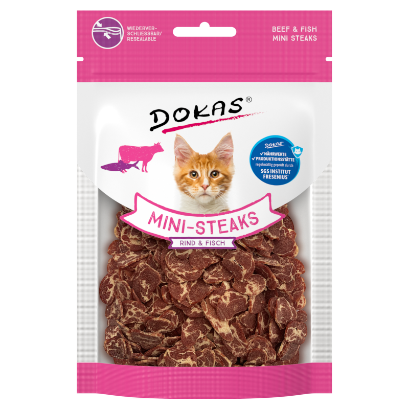 Produktbild für Dokas Cat Snack Mini-Steaks Rind & Fisch 25g Beutel