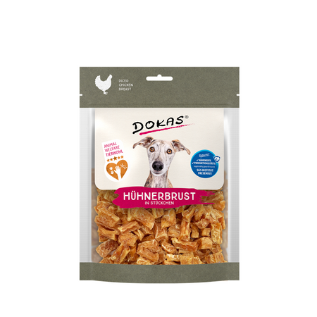 Produktbild für Dokas Dog Snack Hühnerbrust in Stücken 170g - welfare chicken Beutel