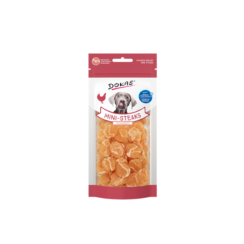 Produktbild für Dokas Dog Snack Mini Steaks Hühnerbrust 50 g Beutel