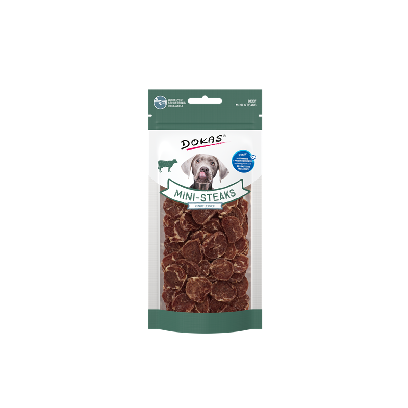 Produktbild für Dokas Dog Snack Mini Steaks Rindfleisch 50 g Beutel