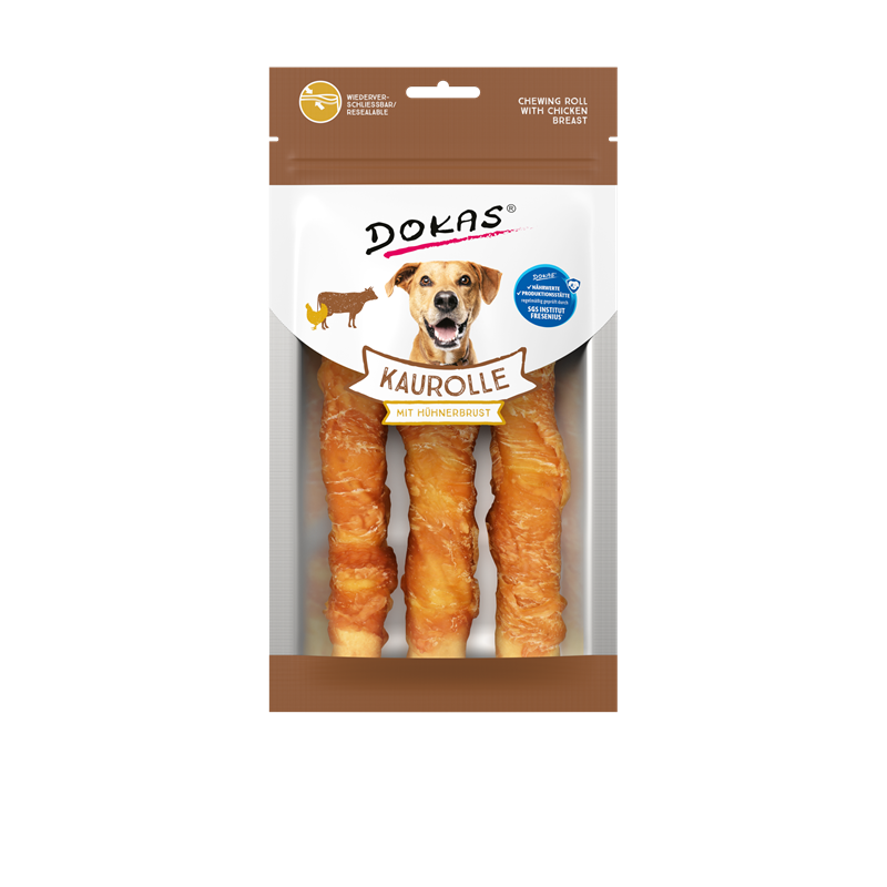 Produktbild für Dokas Hunde Snack Kaurolle mit Hühnerbrust Medium 150g Beutel