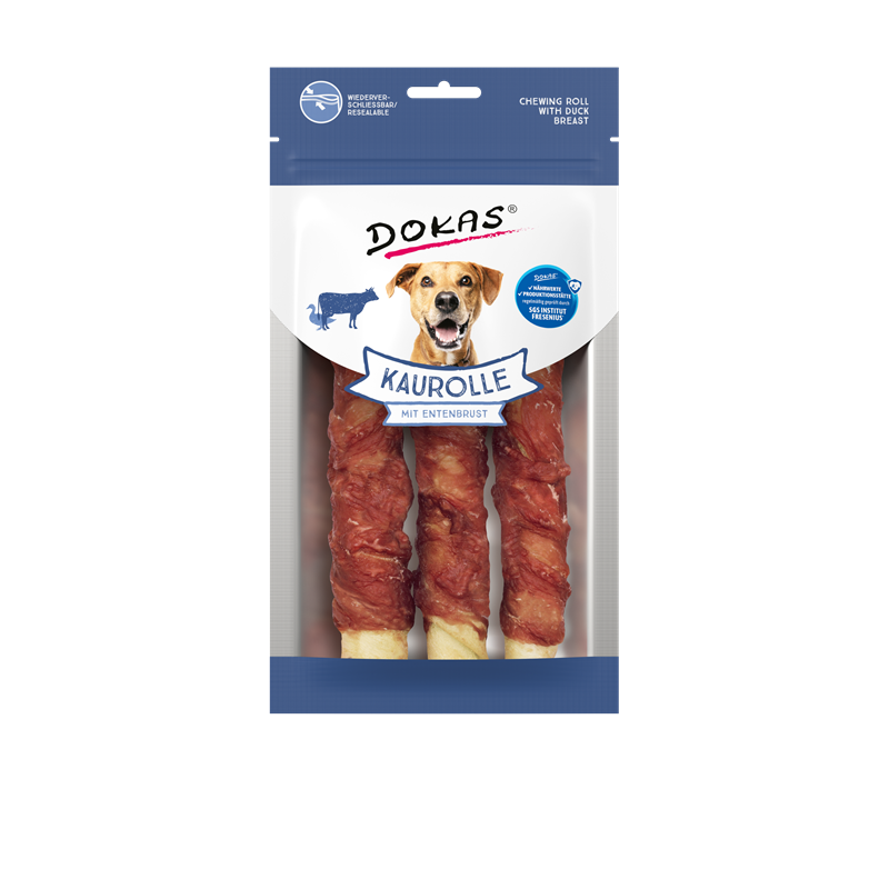 Produktbild für Dokas Hunde Snack Kaurolle mit Entenbrust Medium 150g Beutel