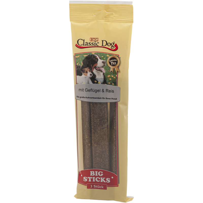 Classic Dog Snack Big Sticks Geflügel & Reis 3er Pack Beutel