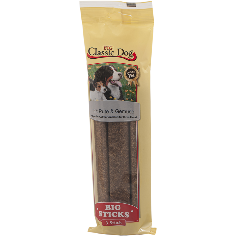 Classic Dog Snack Big Sticks Pute & Gemüse 3er Pack Beutel